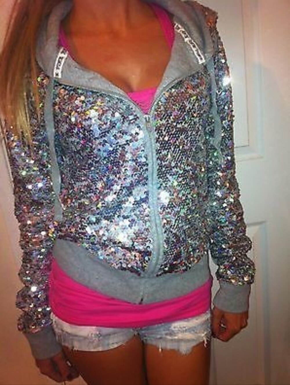 Victoria's Secret PINK Fashion Show 2013 Limited Edition Sequin Zip-Up Hoodie M